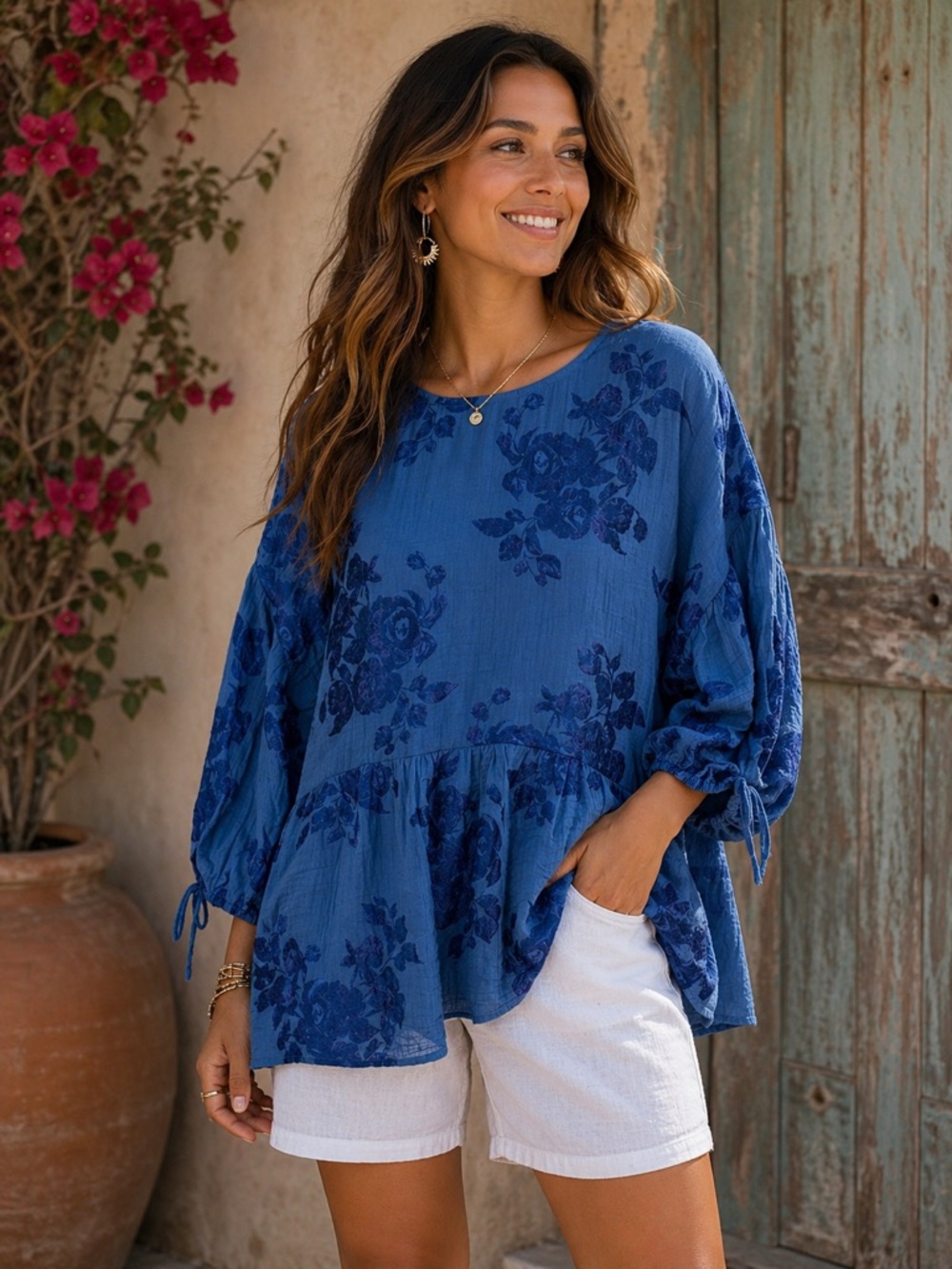Ted Baker Size 14 Kaarin Blue Floral Embroidered Peplum Blouse NWT!